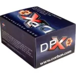 CORBON DPX dark blue ammunition box in angled front view
