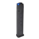 Leapers UTG Glock Handgun Magazine black magazine, front view with blue follower