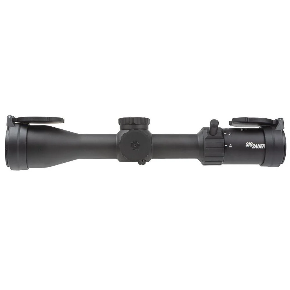 primary-54579 Sig Sauer Whiskey 4 Low Profile Rifle Scope 3-12x44 30mm SFP Quadplex non-Illum Capped 0.25 MOA - Black