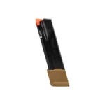 Sig Sauer P365 X-Macro Extended Magazine in black with coyote baseplate, angled view
