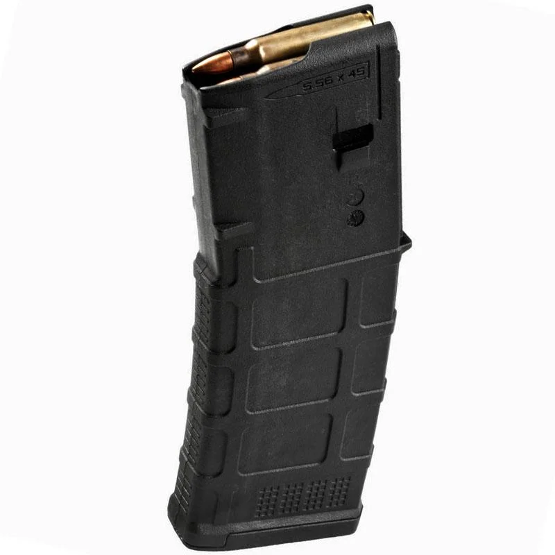 primary-54609 MAGPUL PMAG M3 black magazine, angled side view with cartridge visible at the top