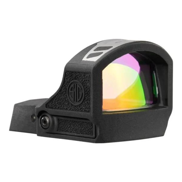 Sig Sauer ROMEO-RS PRO green dot sight, black front-left view with multicolor reflective lens