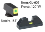 AMERIGLO CAP SET G/Y FOR GLK 42/43, black front and rear sights with green and yellow inserts