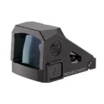 Sig Sauer Romeo-MDC black red dot sight, front-left view showing tinted lens and side button