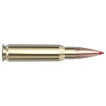 Hornady Match .308 Win ammunition, side view of brass cartridge with copper bullet and red tip