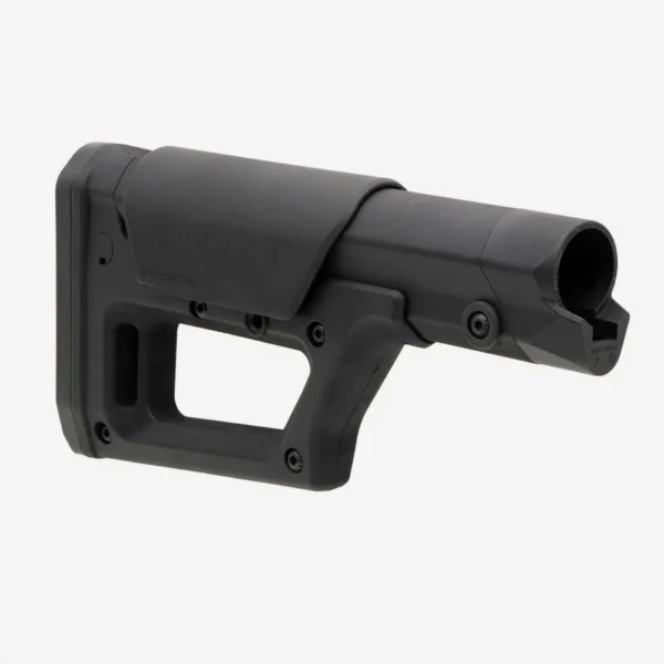 MAGPUL PRS LITE black stock, right-side view with cheek riser and open lower frame