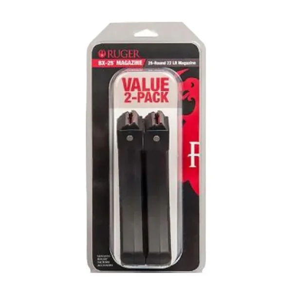 Ruger BX-25 Rifle Magazine Value Pack, two black magazines in retail blister packaging