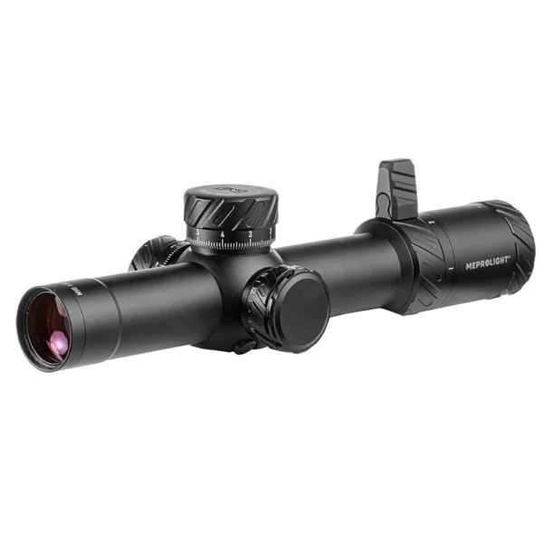 Meprolight MEPRO MVO 1-8X28 FFP 34MM M1 MRAD, black scope in angled side view