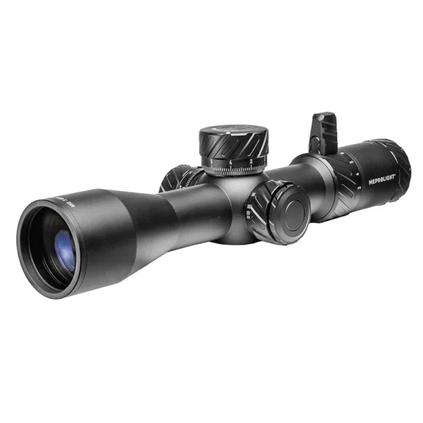Meprolight MEPRO MVO 3-18X44 black riflescope, left-side view with adjustment turrets