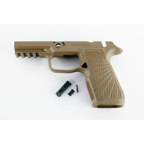Wilson Combat Grip Module for Sig Sauer P320 Carry, tan left-side view with black parts