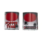 LASERLYTE POPPERTYME LSR TARGETS 2PK, two silver and red cylindrical targets, front view