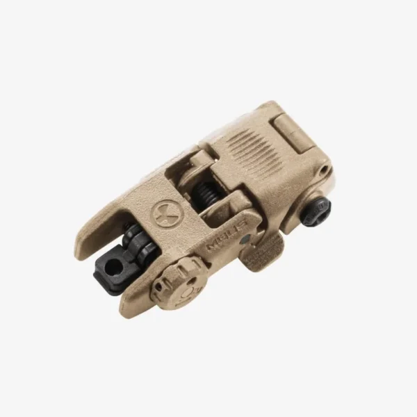 MAGPUL MBUS Rear Flip Sight Gen 2 FDE, tan folded rear sight in angled top view