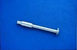 WILSON FULL-SZ FULL LEN GUIDE ROD, silver metal rod in side view on blue background