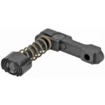 CMMG AR-15 Ambi-Magazine Catch, angled view of black catch with exposed metal spring