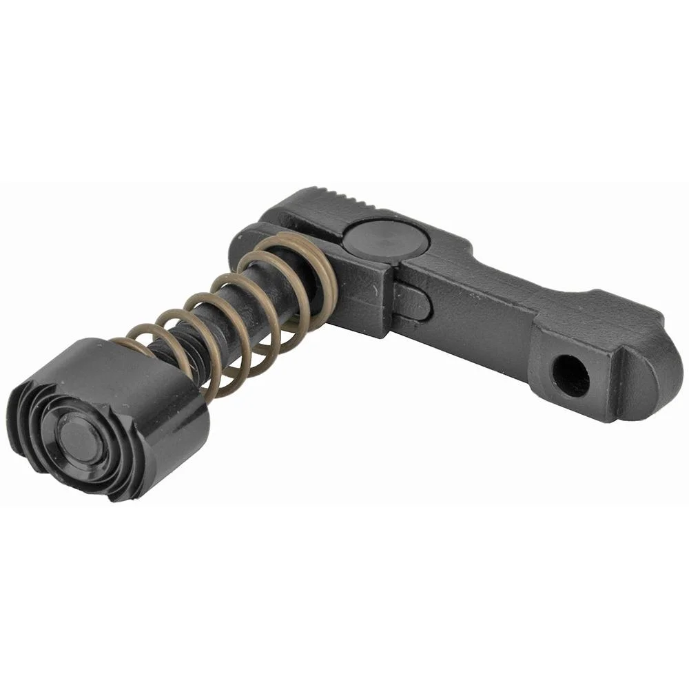primary-54818 CMMG AR-15 Ambi-Magazine Catch, angled view of black catch with exposed metal spring