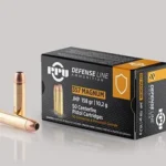 Prvi Partizan PPU .357 MAGNUM 158GR JHP, ammunition box with three brass cartridges displayed