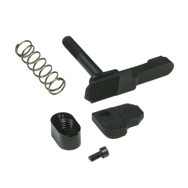 CMMG AR-15 Zeroed Ambi Mag Catch and Button Kit with black components and silver spring