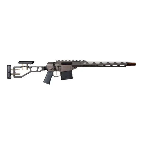 Q The Fix rifle, left-side view with black chassis, skeletonized stock and long handguard