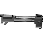 Radian Weapons Afterburner and Ramjet Combo, black and grey barrel and compensator side view