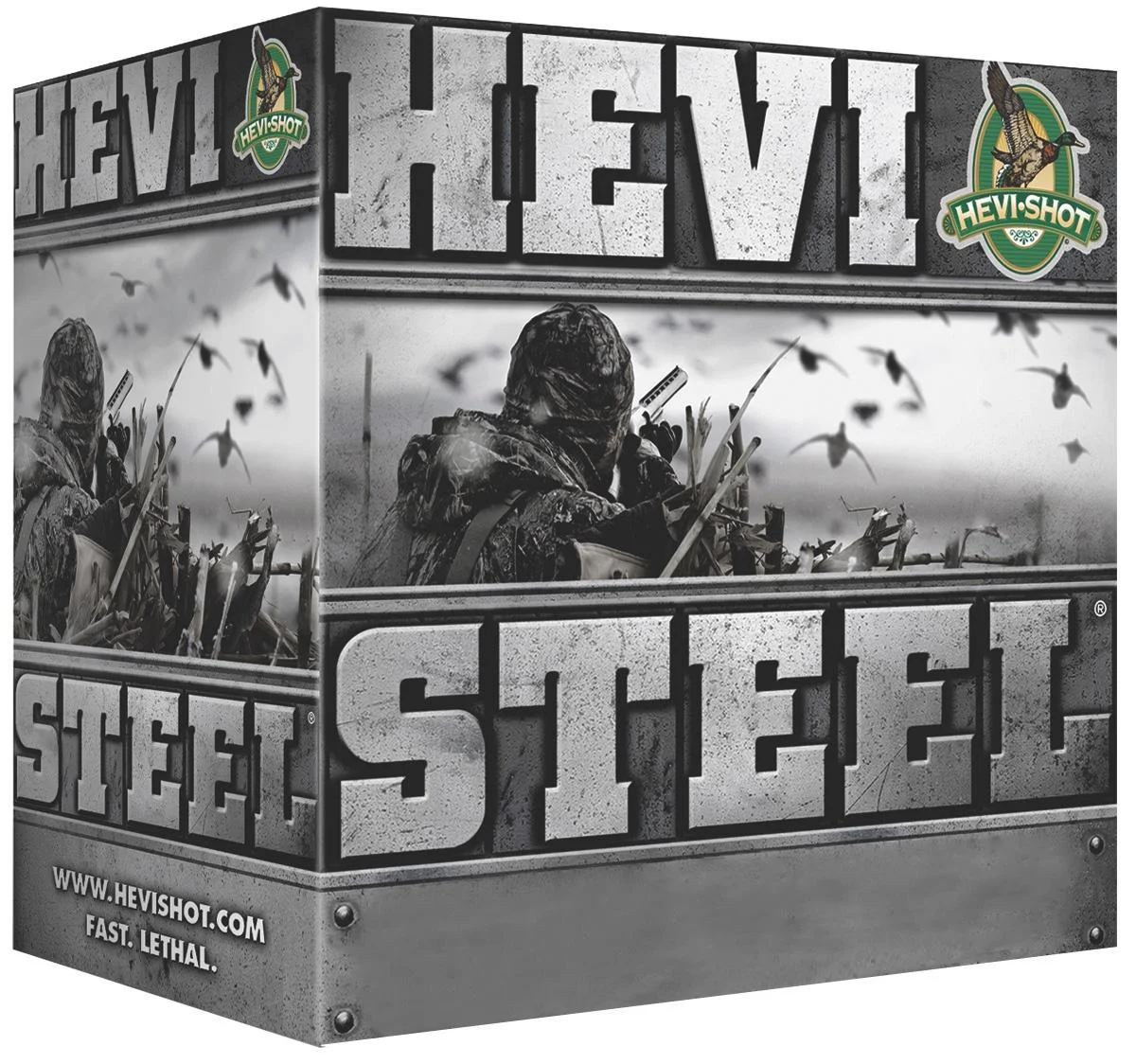 primary-54855 HEVI-Shot HEVI STEEL gray and black ammunition case in angled front view