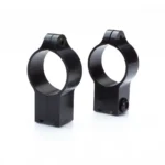 Talley 2-Piece Rimfire Scope Rings, two black rings in angled front view with mounting screws