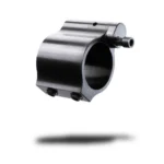 CMMG Zeroed Adjustable Gas Block, black metal three-quarter view with circular opening and screws