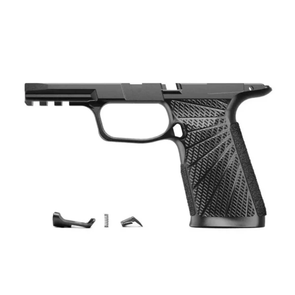 Wilson Combat WCP365 XMacro Grip Module, black side view with textured grip and loose parts