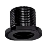 Banish 5895 Thread Adapter, black angled view with exterior threads and flanged base