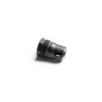 Dead Air XRF black rimfire muzzle brake, angled side view with threaded end and port