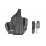 L.A.G. Tactical Defender Glock 48 holster, black front view with belt attachment hardware