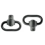GrovTec Heavy Duty Push Button Swivel Set, two black metal sling swivels in front view