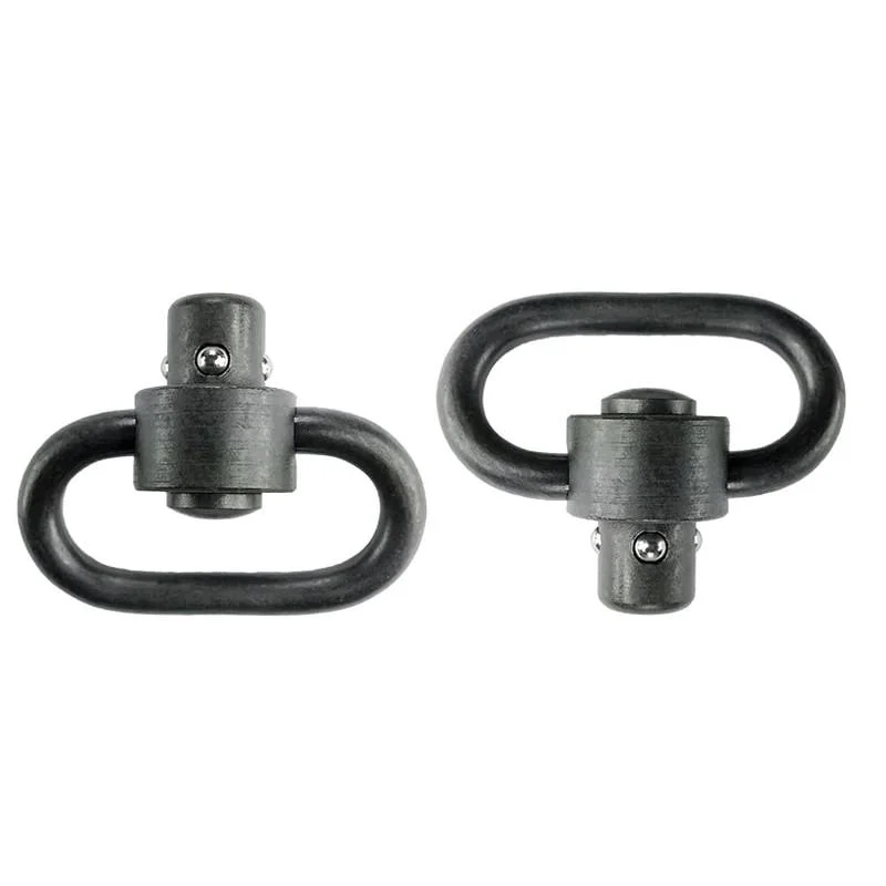 primary-55013 GrovTec Heavy Duty Push Button Swivel Set, two black metal sling swivels in front view