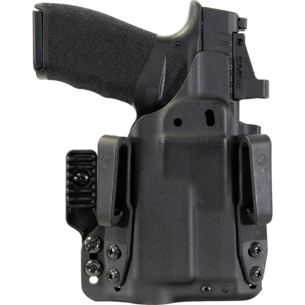 Mission First Tactical Pro Series IWB Hellcat PRO holster, black front view with belt clips