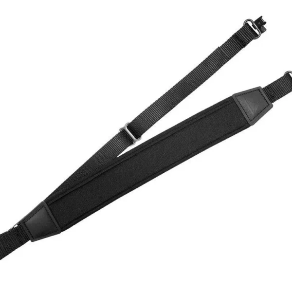 Grovtec Flex Sling black, laid diagonally with padded section and swivels visible