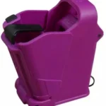 Maglula UpLULA magazine loader and unloader, purple front three-quarter view with black lever
