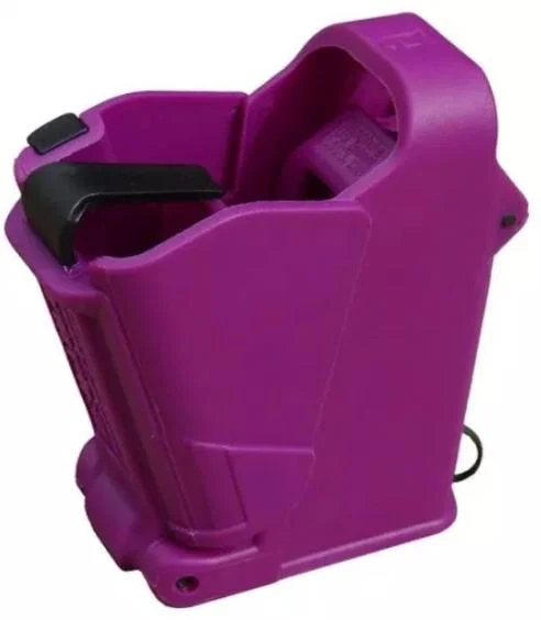 primary-55037 Maglula UpLULA magazine loader and unloader, purple front three-quarter view with black lever