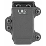 L.A.G. Tactical Single Pistol Magazine Carrier, black front view with four screws and logo