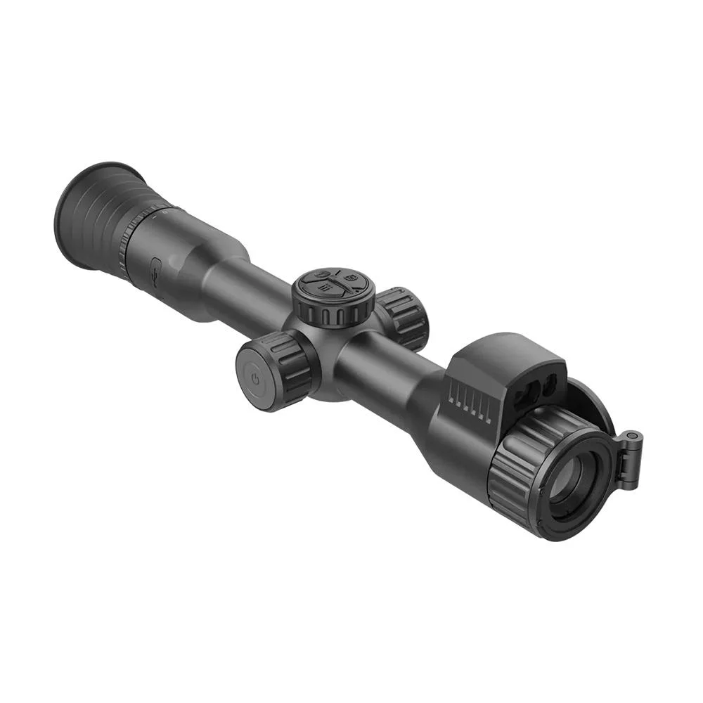 primary-55072 AGM Spectrum LRF 4K-Mini black night vision rifle scope, right-side view with adjustment turrets