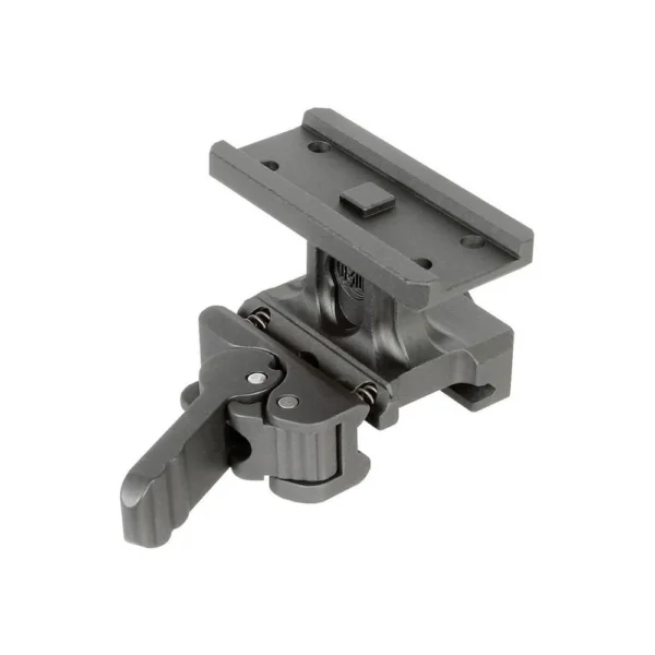 Midwest MK2 QD T2 Aimpoint Mount, black angled view with mounting plate, lever and knob