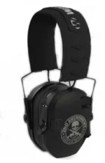 Walkers Game Ear Walker's Razor Freedom Series muff, black three-quarter view with skull emblem