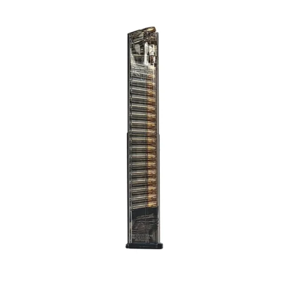 Elite Tactical Systems ETS Glock 18 Magazine, front view of transparent extended body
