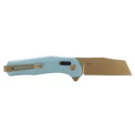 SOG Knives Diverge XR Folding Knife, open with gold blade and light blue handle, left side
