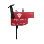TriggerTech Tikka Diamond Trigger, side view with red housing, black flat trigger and silver pin