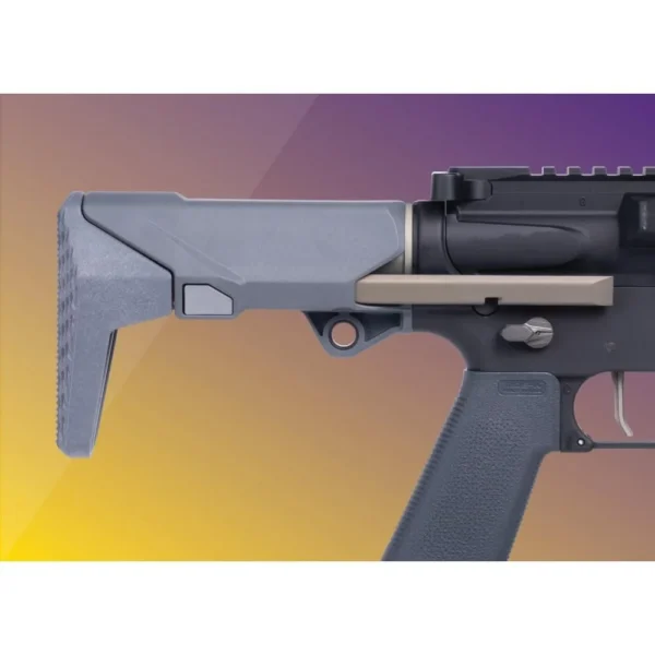 Q Q SHORTY STOCK, gray left-side view attached to a black firearm receiver