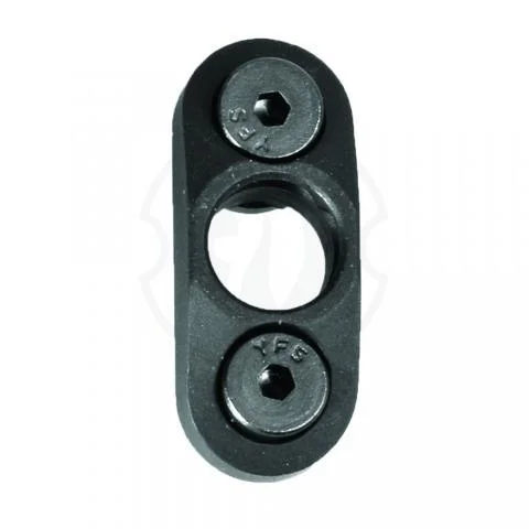 Troy Mount M-LOK QD, black oval mount top view with central loop and two screws