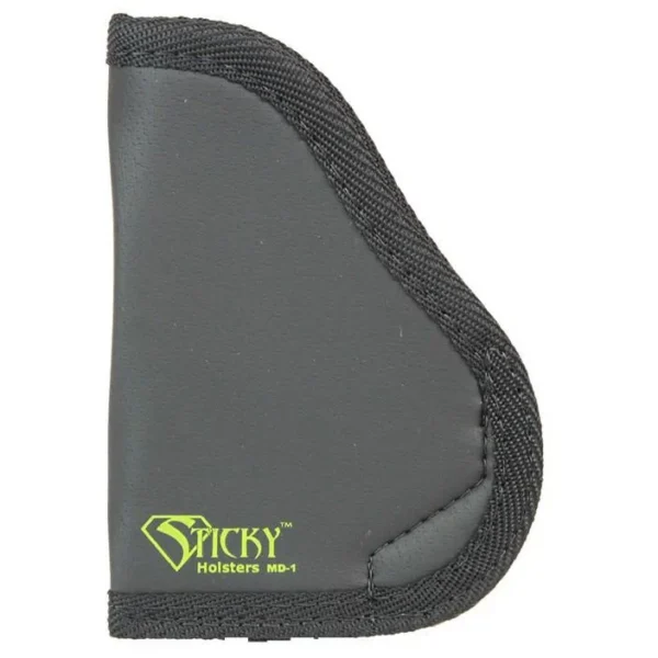 Sticky Holsters Medium Sticky Pocket Holster, black front view with stitched fabric edge