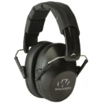 Walker's Pro Low Profile Folding Ear Muffs, black angled view with padded headband
