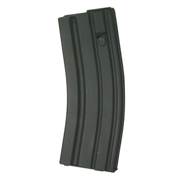 ASC AR Family Rifle Magazine, angled view of curved black magazine with ribbed metal body