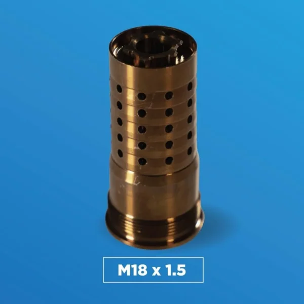 Q Q CHERRY BOMB MB, bronze cylindrical muzzle device with rows of ports, front angled view