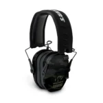 Walkers Game Ear Walker's Razor Slim Shooter, front view in Multicam Black with padded headband
